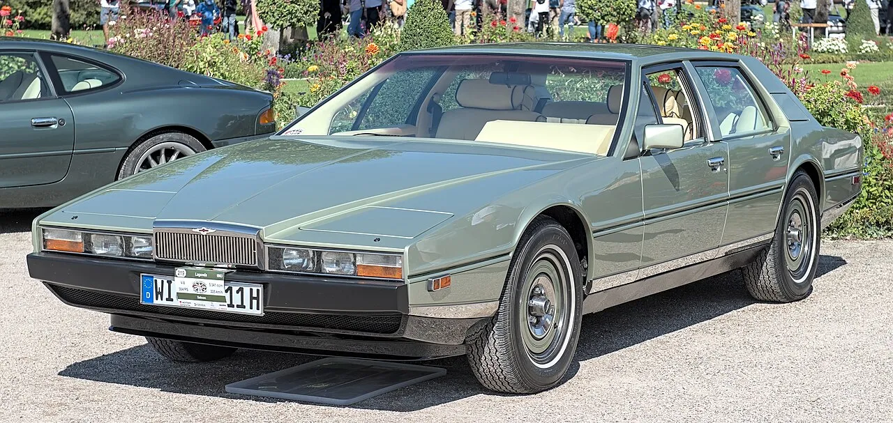 Aston Martin Lagonda classic luxury saloon showcasing its distinct wedge design
