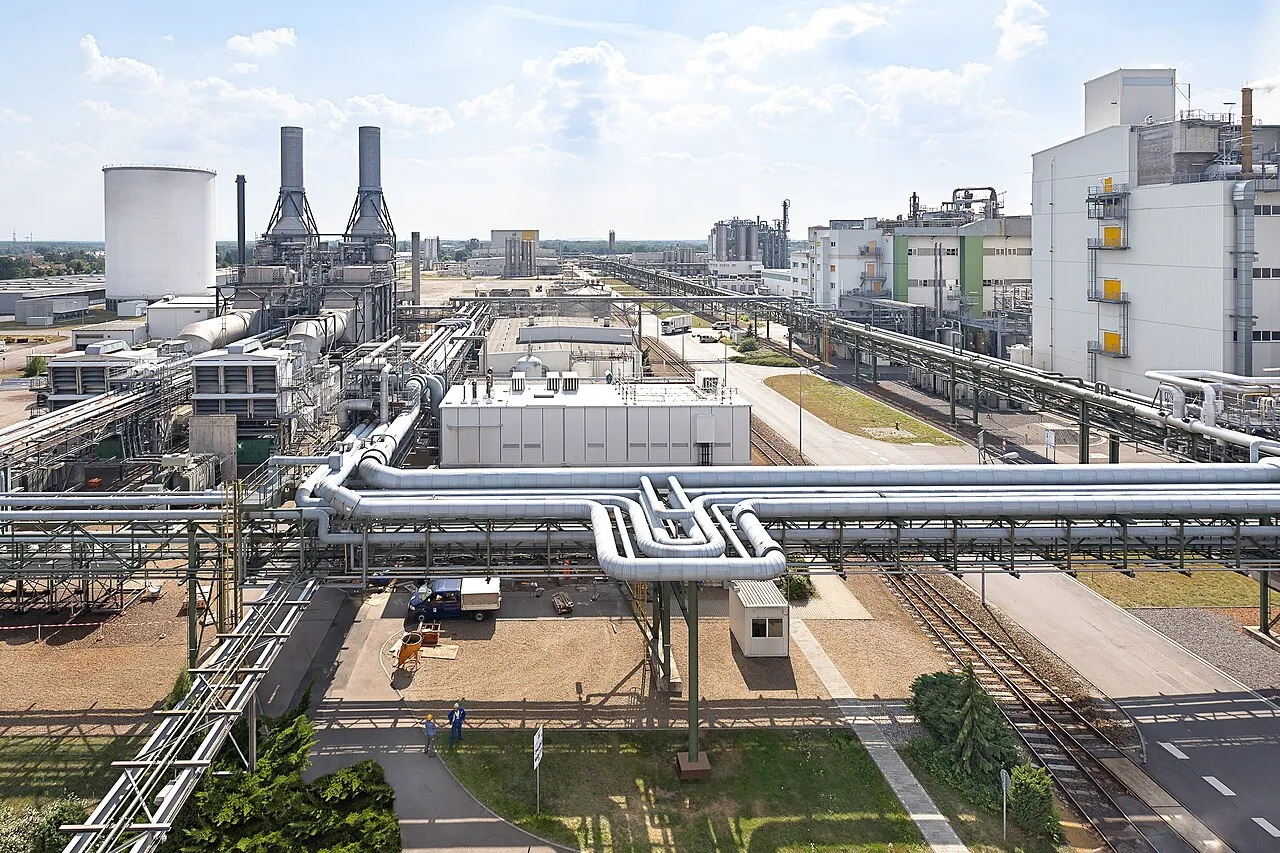 Chemical plant industrial facility showcasing complex engineering and processing units