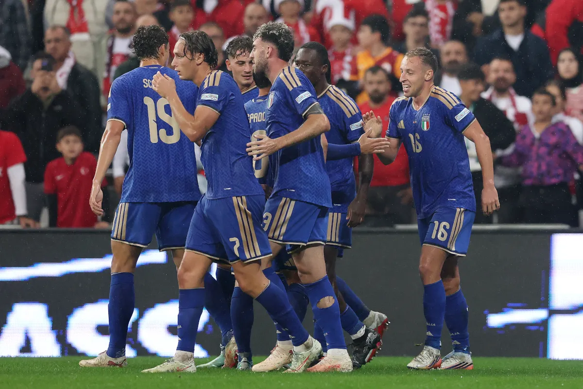 Davide Frattesi celebrates scoring for Italy in the emphatic victory over Turkiye