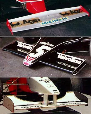 Downforce aerodynamics in racing cars highlighting airfoils and body design