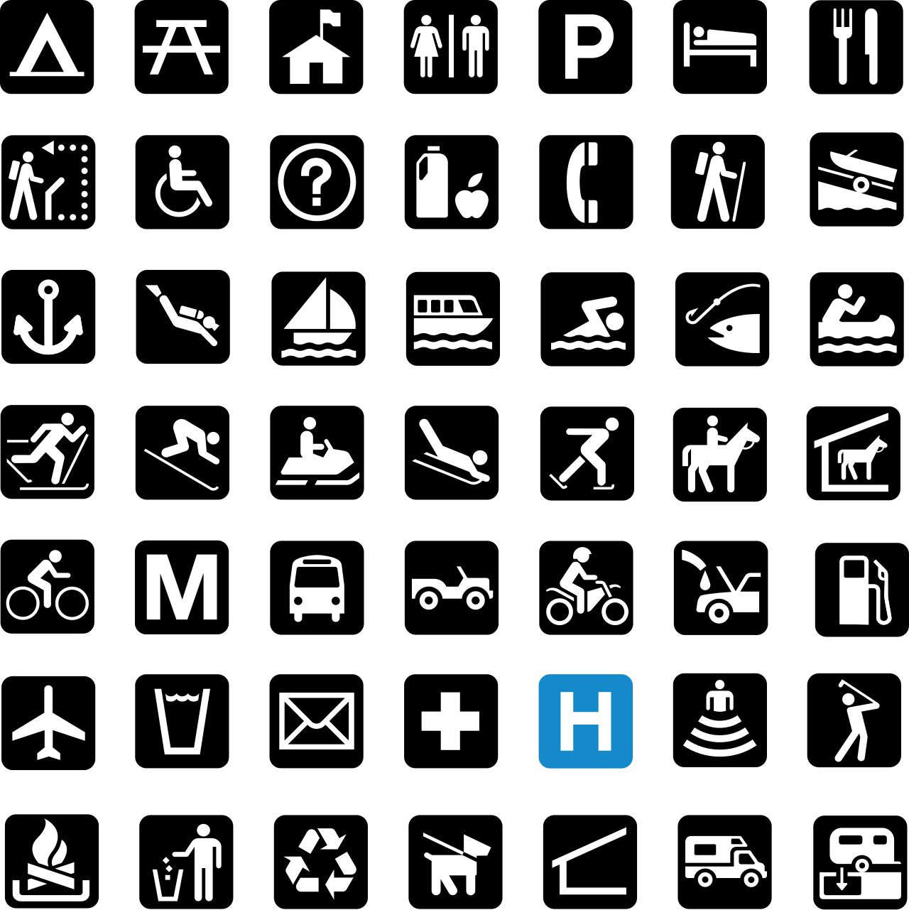 Universal visual symbols and pictograms used in modern technology and global communication