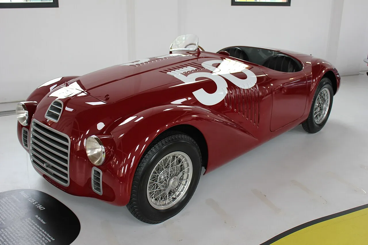 Ferrari 125 S sports car profile highlighting the historic 1947 Modena creation