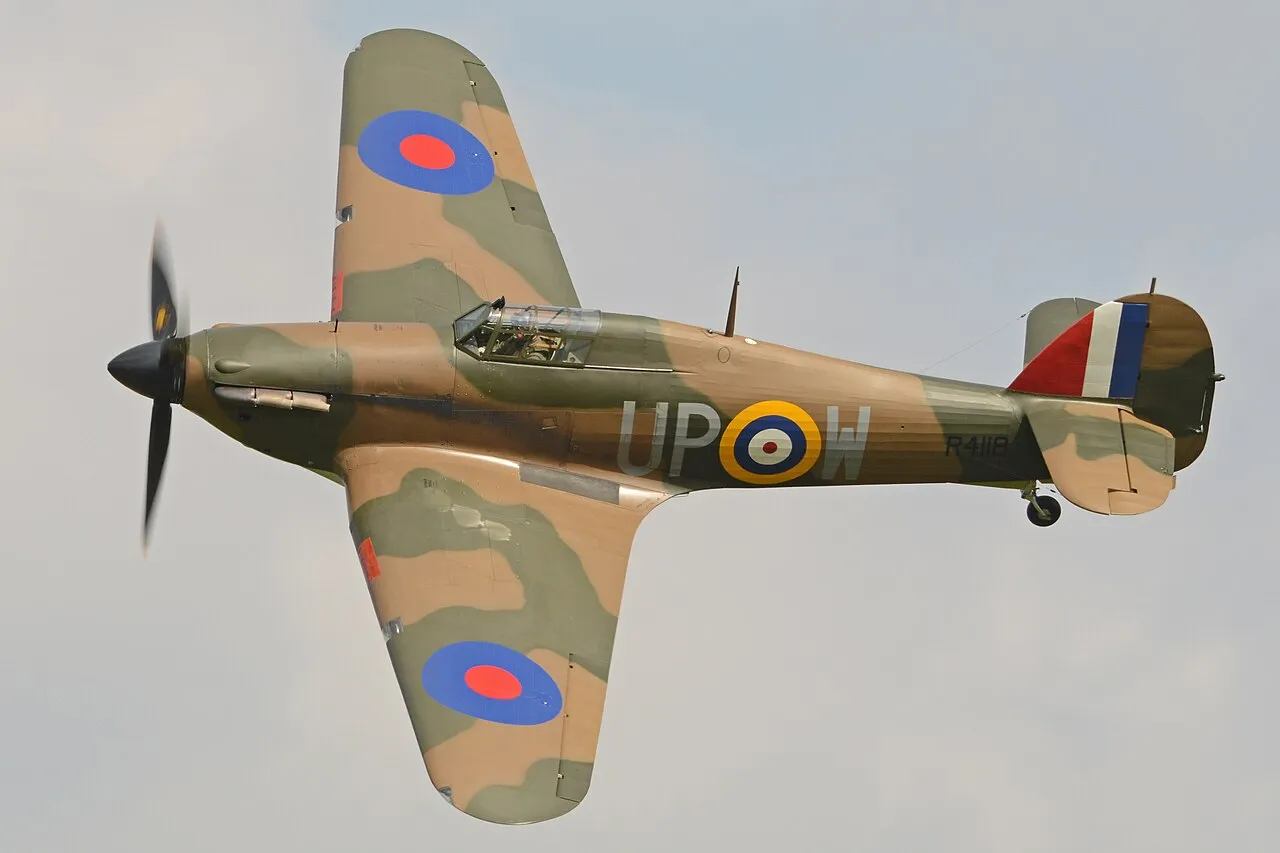 Hawker Hurricane fighter aircraft soaring through the skies during World War II