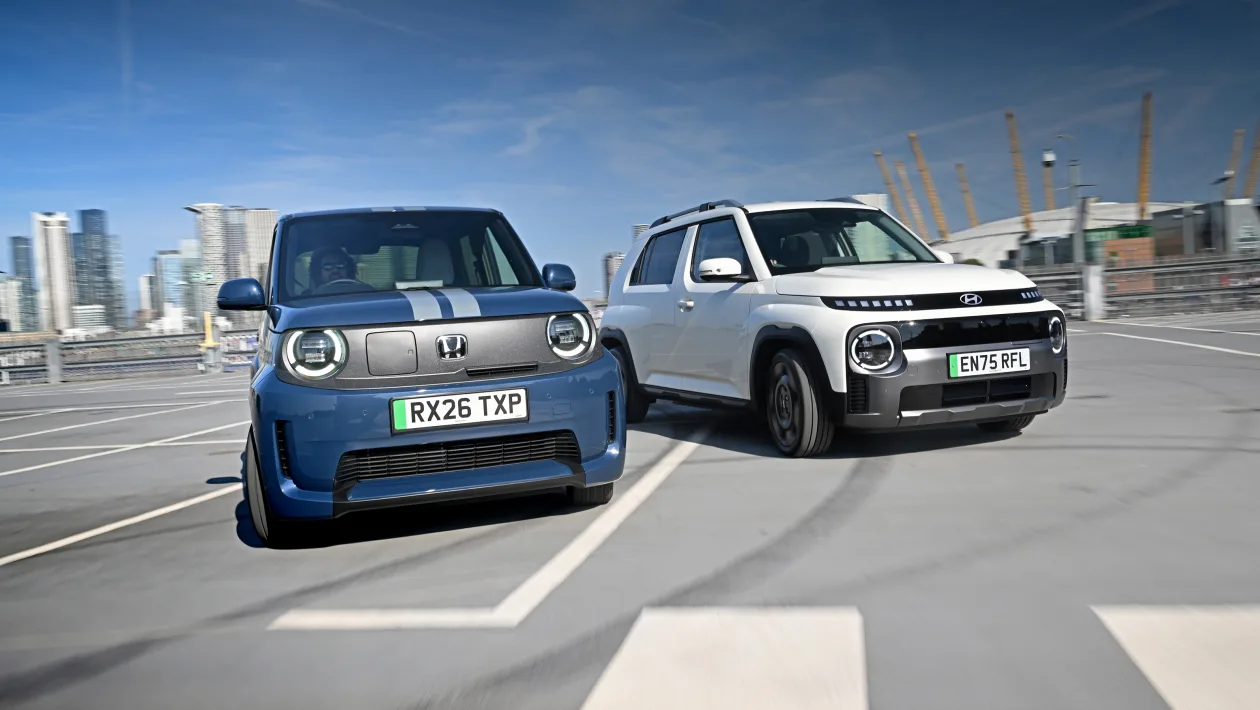 Hyundai Inster and Honda Super-N compete in a vibrant electric city car comparison
