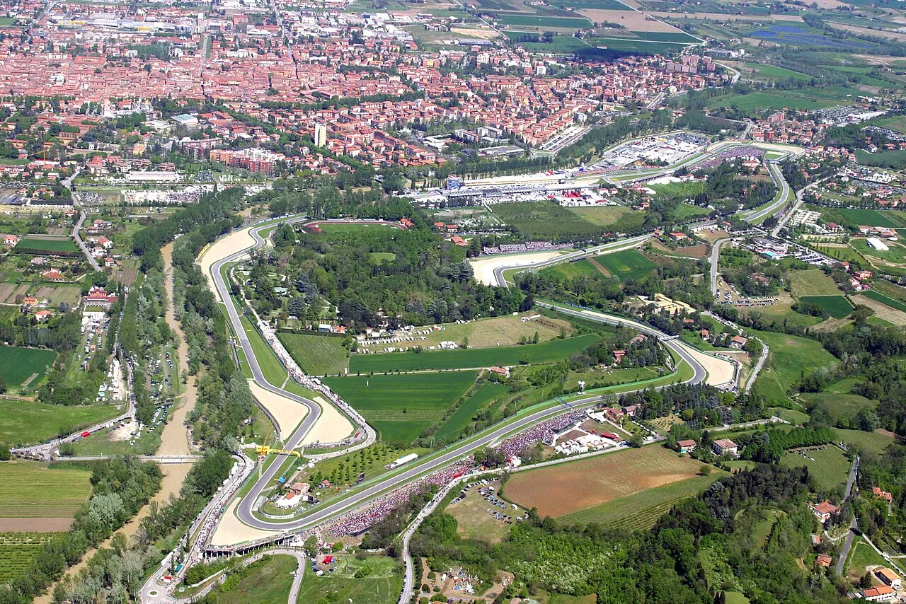 Panoramic view of Imola and the historic Imola Circuit showcasing the city's unique landscape
