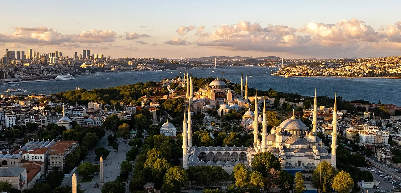 Istanbul skyline showing the transcontinental bridge and historic architecture