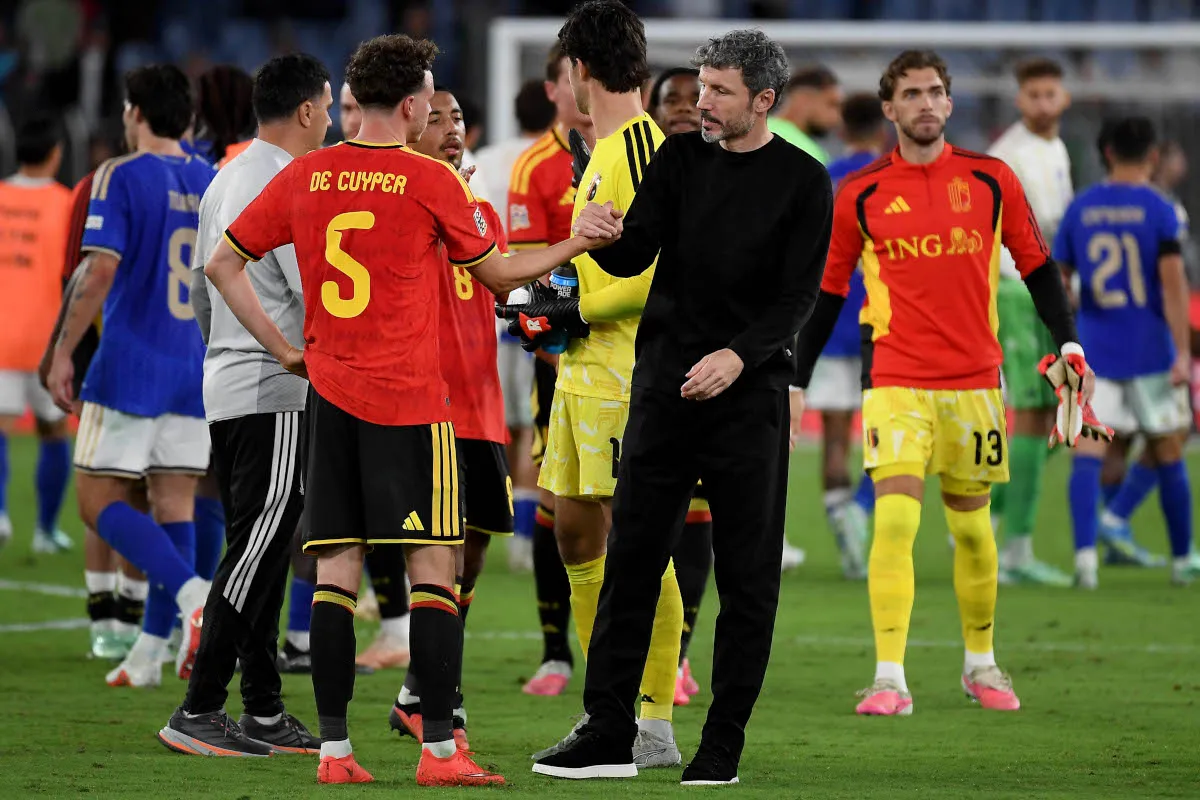 Mark van Bommel celebrates Belgium victory over Italy in the Nations League