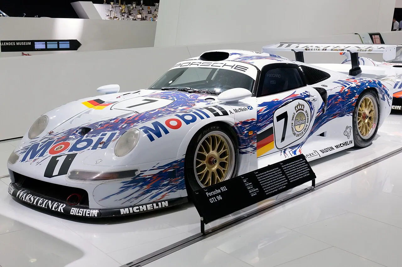 Porsche 911 GT1 racing car on track during endurance competition
