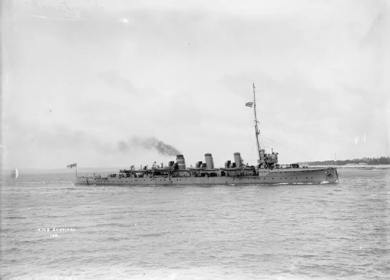 Early 20th century scout cruiser warship navigating open waters during naval operations