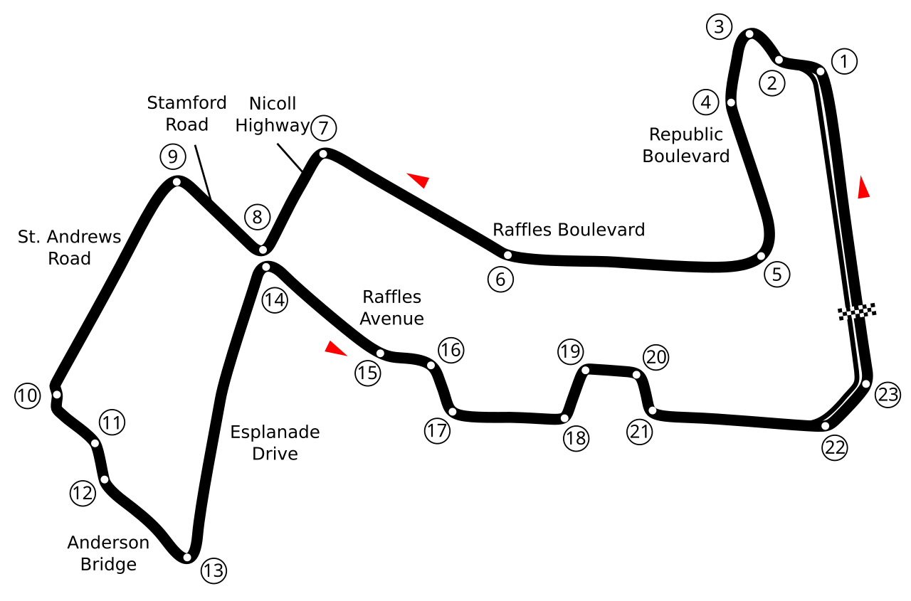 Sebastian Vettel leads the field at the 2011 Singapore Grand Prix at Marina Bay